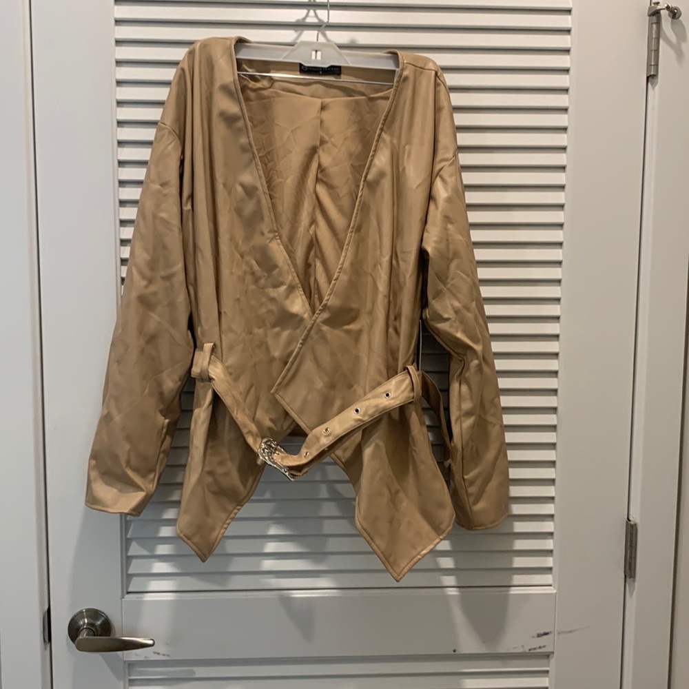 Faux Leather Blazer With Belt
